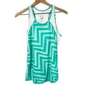NIKE DRI-FIT MILER GREEN WHITE WOMEN ACTIVEWEAR TANK SIZE MEDIUM